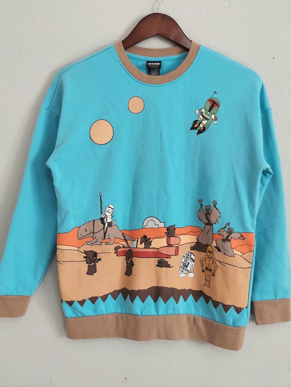Star Wars Tatooine Characters Scene Crewneck Sweatshirt In Sky Blue And Tan XS